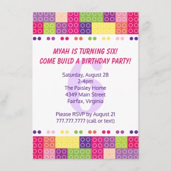 Girl's Building Blocks Birthday Invitations by adams_apple at Zazzle