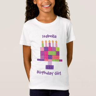 Girl's Building Bricks Blocks Birthday Cake T-Shirt