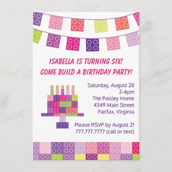 Girl's Building Bricks Blocks Birthday Party Invitation by adams_apple at Zazzle