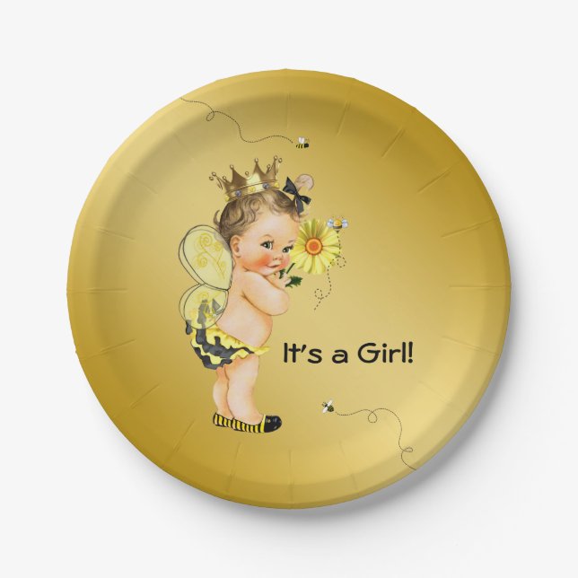Girls Bumble Bee Baby Shower Paper Plates (Front)