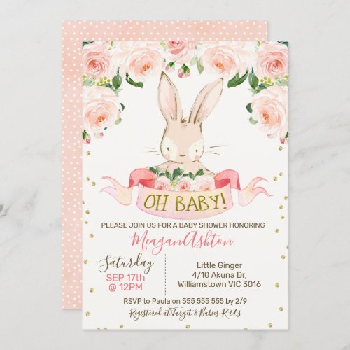 Girls Bunny Rabbit Baby Shower Invitation