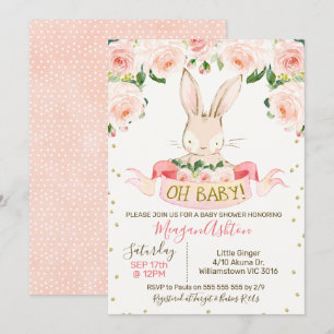 Girls Bunny Rabbit Baby Shower Invitation