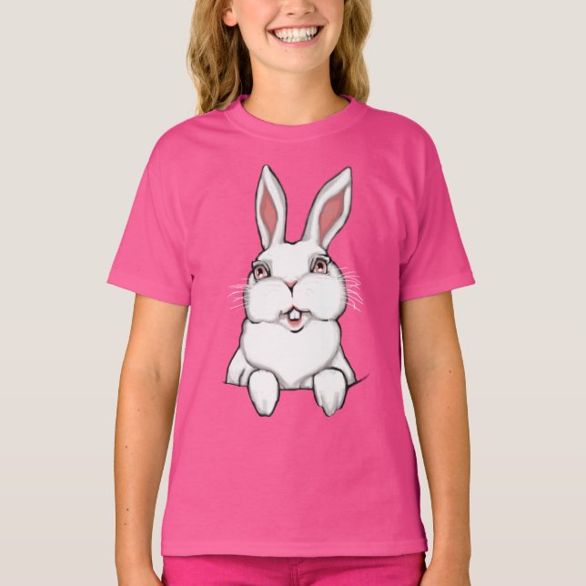 Girl's Bunny Shirt Pocket Easter Bunny Tee Shirt (Front)