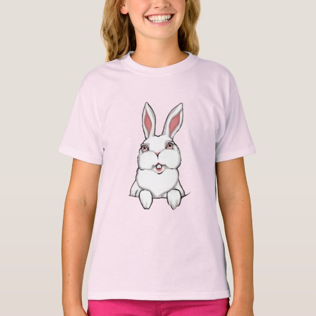 Girl's Bunny Shirt Pocket Easter Bunny Tee Shirt (Front)