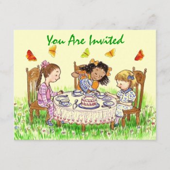 Girls & Butterflies Birthday Tea Party Invitations by layooper at Zazzle