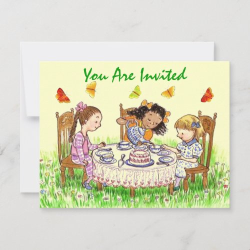 Girls &amp; Butterflies Birthday Tea Party Invitations