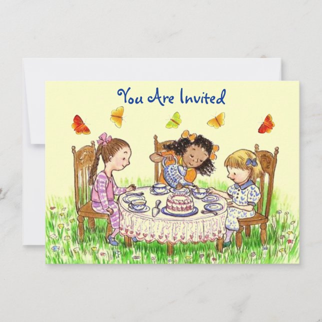 Girls & Butterflies Party Tea Invitation Cute (Front)