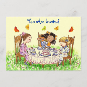 Girls & Butterflies Party Tea Invitation Cute