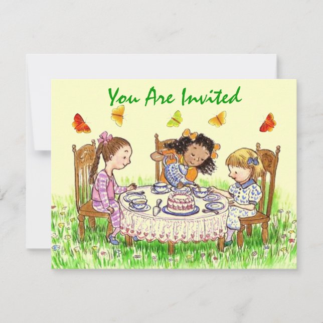Girls & Butterflies Sweet Tea party Invitations (Front)