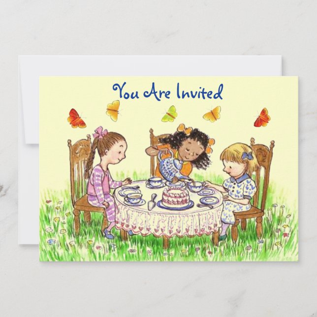 Girls & Butterflies Tea Invitation ~ EZ to Alter (Front)