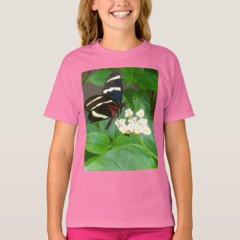 Girls' Butterfly On Flowers T-shirt by KEW_Sunsets_and_More at Zazzle