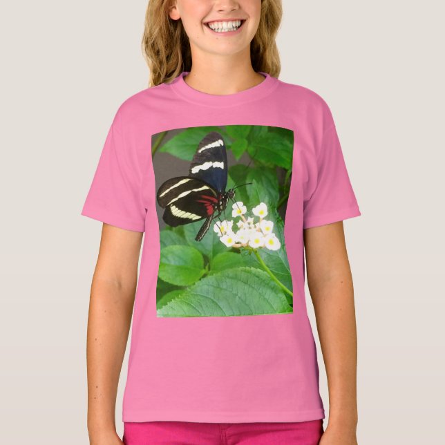 Girls' butterfly on flowers t-shirt (Front)