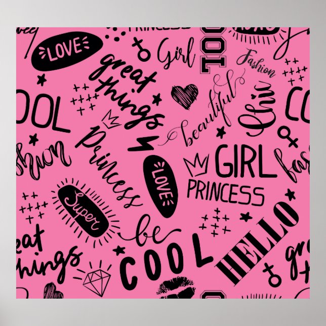 Girls Calligraphic: Seamless Fashion Pattern Poster (Front)