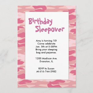 Girls Camo Pink Birthday Sleepover Invitation