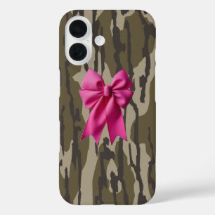 Girls Camo Pink Ribbon Bow Bottom Lands Camo iPhone 16 Case