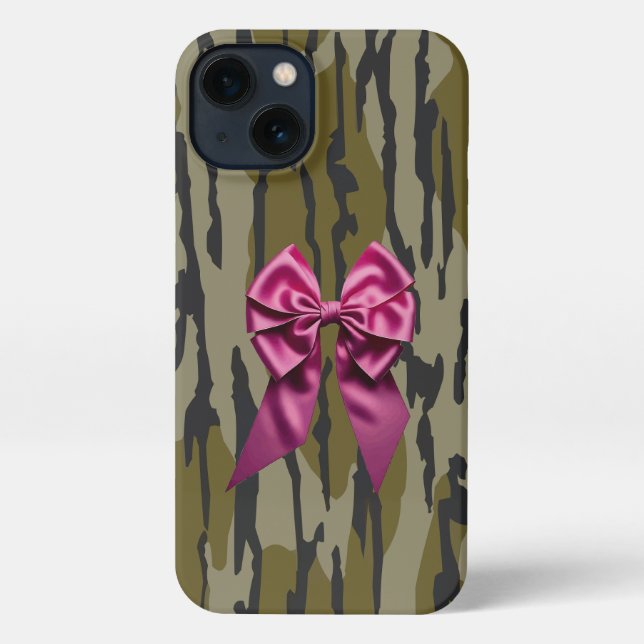 Girls Camo Pink Ribbon Bow Bottom Lands Camo iPhone Case (Back)