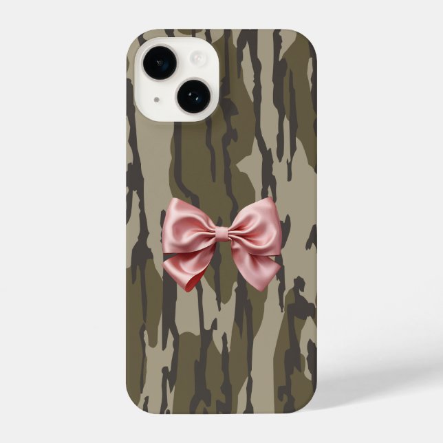 Girls Camo Pink Ribbon Bow Bottom Lands Camo iPhone Case (Back)