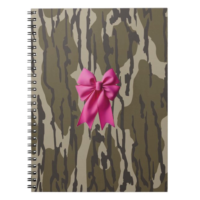 Girls Camo Pink Ribbon Bow Bottom Lands Camo Notebook (Front)