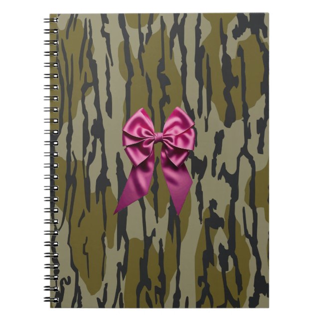 Girls Camo Pink Ribbon Bow Bottom Lands Camo Notebook (Front)