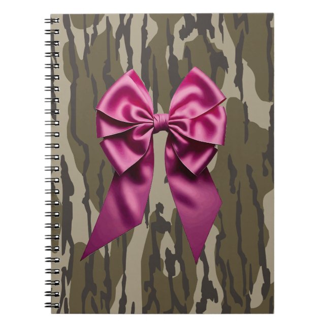 Girls Camo Pink Ribbon Bow Bottom Lands Camo Notebook (Front)