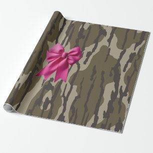 Girls Camo Pink Ribbon Bow Bottom Lands Camo Wrapping Paper
