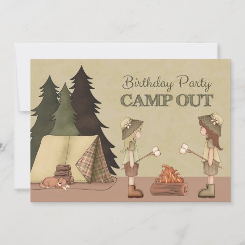 Girls Camp Out Birthday Party Invitation