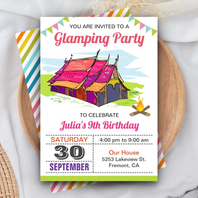 Girls Camp Out Glamping Birthday Party Invitation
