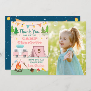 Girls Camping Birthday Camp Party Photo Thank You Card