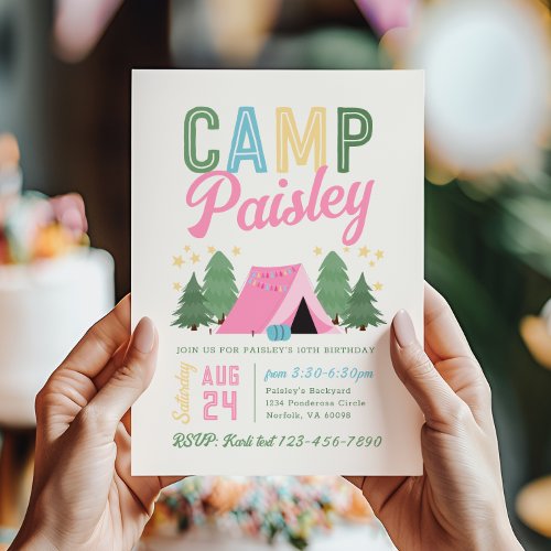 Girls Camping Birthday Invitation