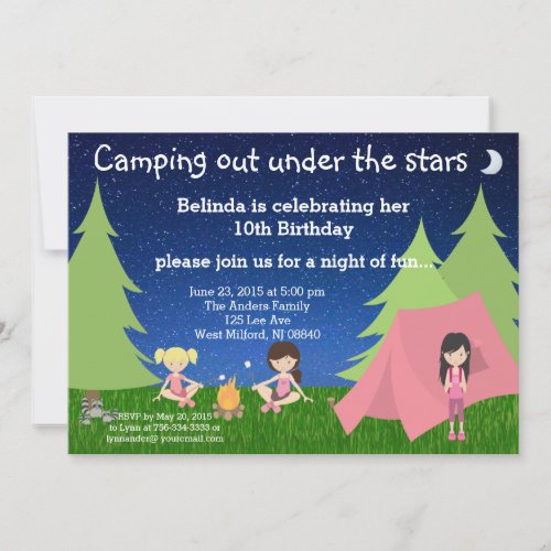 Girls Camping Birthday Invitation