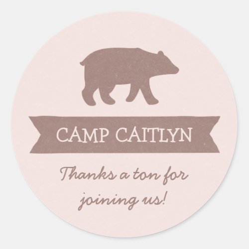 Girls camping birthday party favor stickers