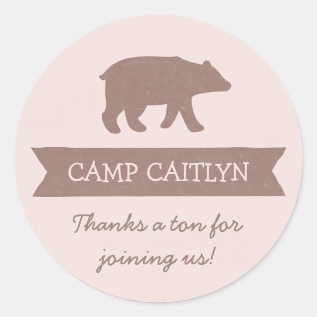 Girls camping birthday party favor stickers (Front)