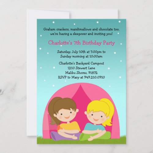Girls Camping Birthday Party Invitation