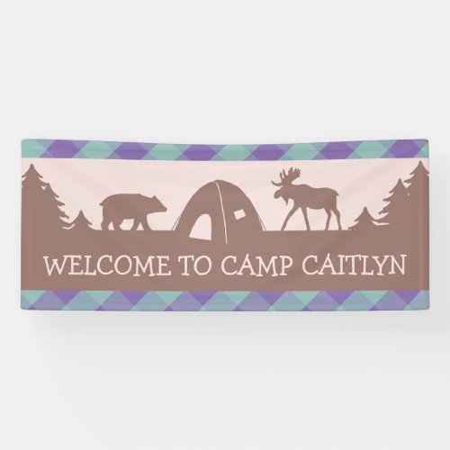 Girls camping birthday party welcome banner