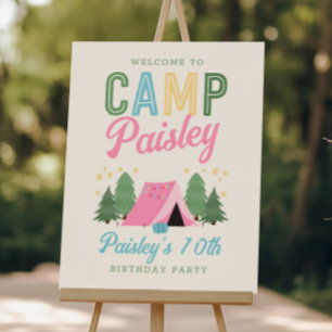 Girl's Camping Birthday Welcome Sign