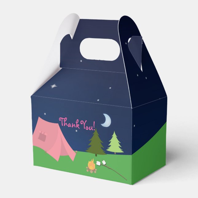 Girls Camping Camp Out Birthday Party Favor Boxes (Front Side)