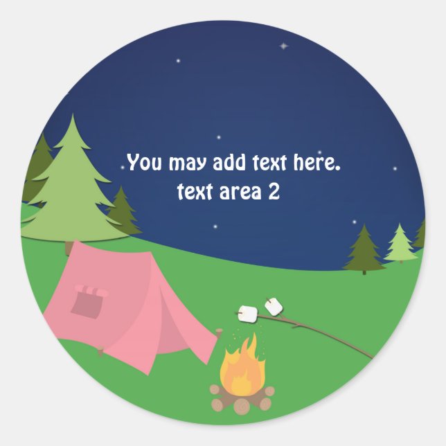 Girls Camping Glamping Birthday Party Favor Classic Round Sticker (Front)