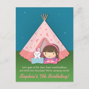 Girls Camping Sleepover Birthday Party invitations