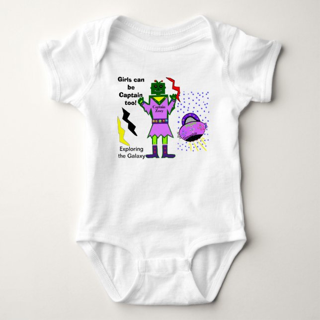 Girls Can Be Captain Too Captain Zoey Spaceship Baby Bodysuit (Front)