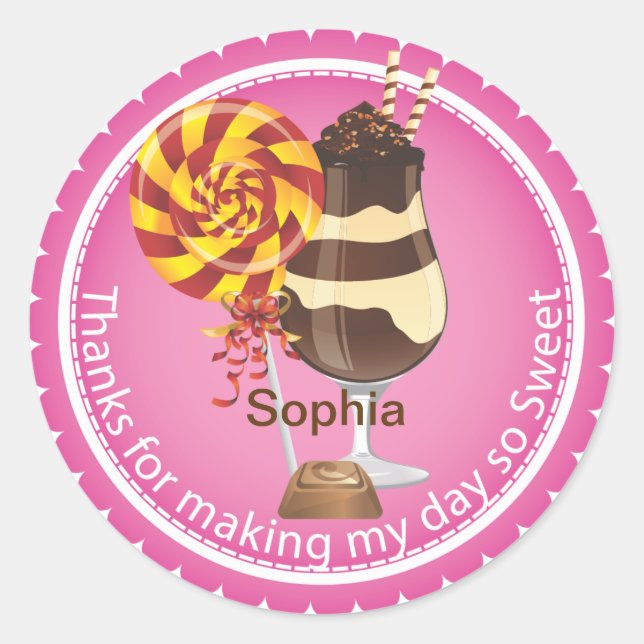 Girl's Candy Party Favor Birthday Sticker (Front)