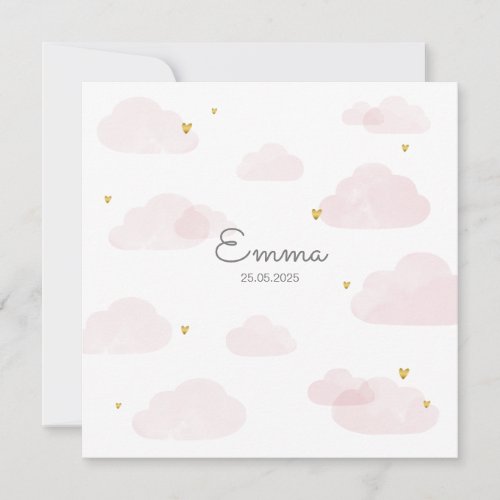 Girls card clouds pork pink 