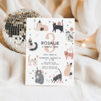 Girls Cat Themed Birthday Invitation