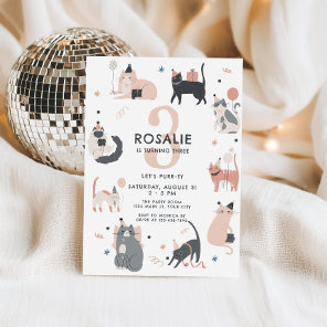 Girls Cat Themed Birthday Invitation
