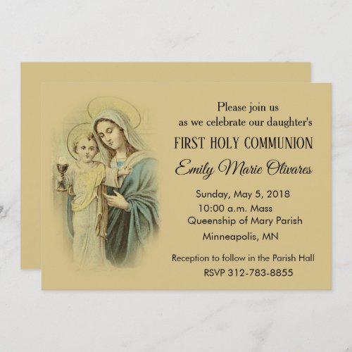 Girls Catholic First Holy Communion Invitations