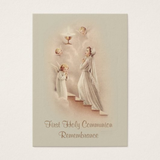 Girl's Catholic Holy Card for First Holy Communion (Front)