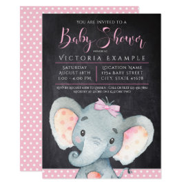 Girls Chalkboard Elephant Baby Shower Invitation