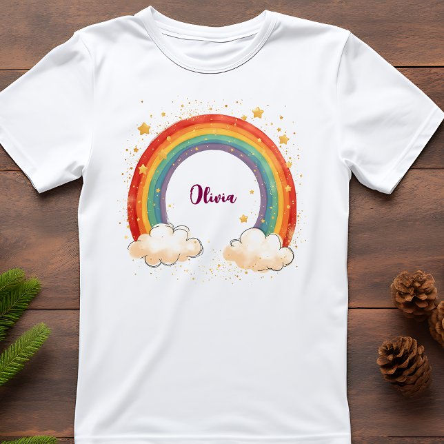 Girls'  Charming Rainbow with Glowing Stars T-Shirt (Creator Uploaded)