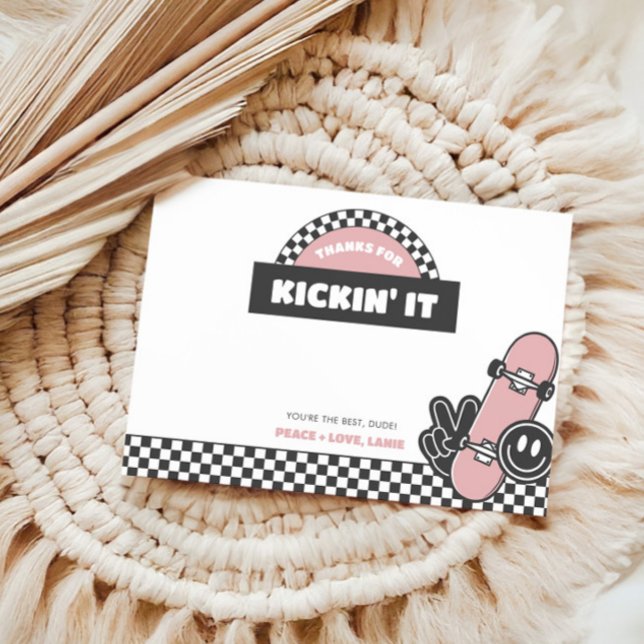 Girls' Checkered Skateboard Groovy Rad Birthday Thank You Card (Creator Uploaded)