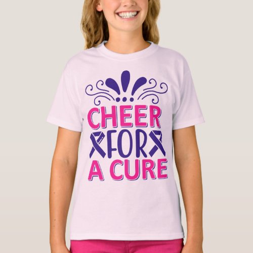 Girls Cheer For A Cure Pink and Purple   T_Shirt