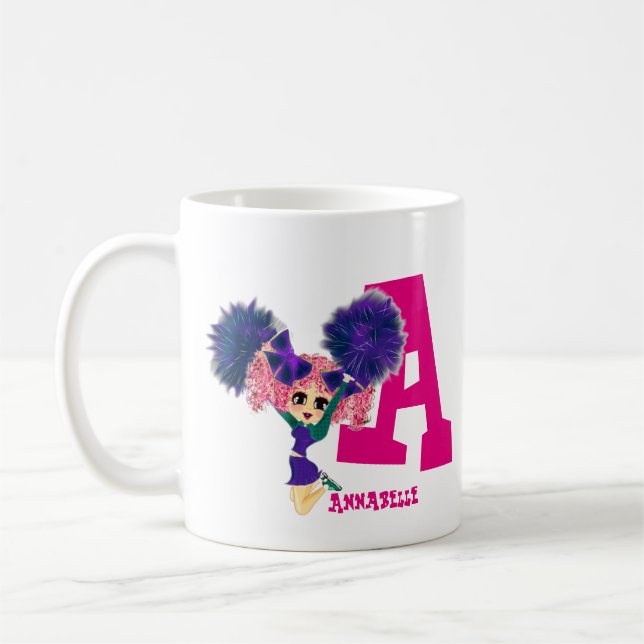 Girls CHEERLEADER Personalized Named Monogram Coffee Mug (Left)